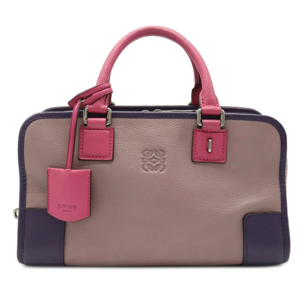 Loewe Amazona Tricolor Handbag Boston Leather Purple Beige Cream Pink